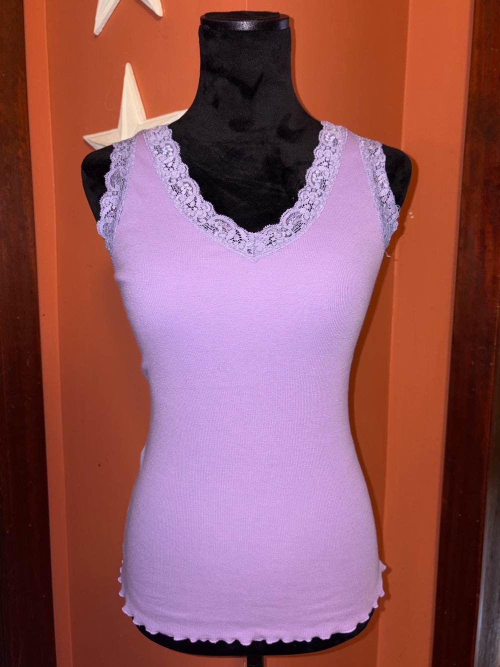 Victor Alfaro Lilac Lace-Trim V-Neck Tank